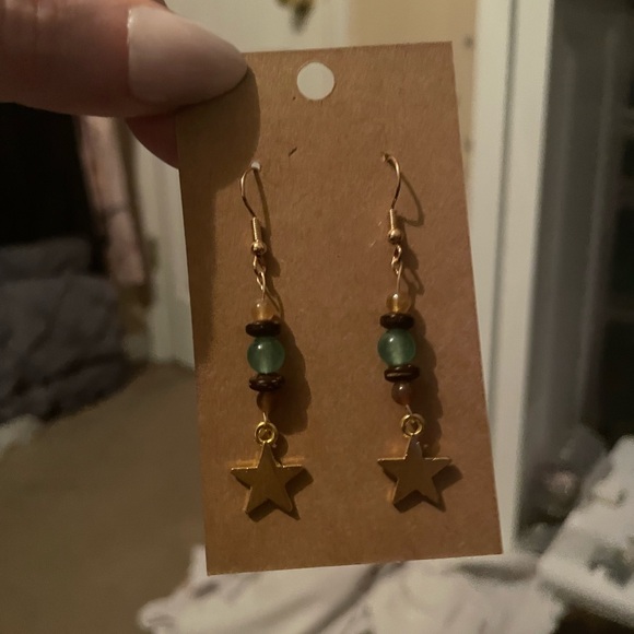 Earth Art hand crafted artisan Jewelry - Gold Star Dangle Earrings